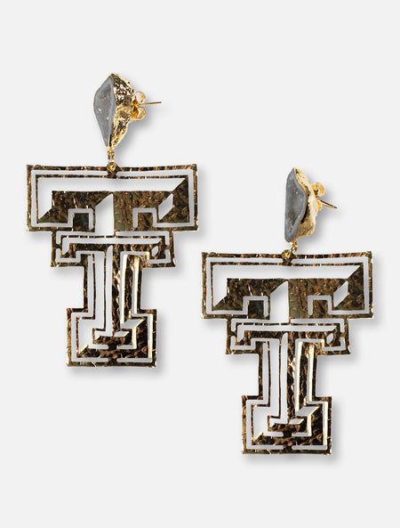 TeamRLN Texas Tech Red Raiders 24K Gold Double T with White Geode Post Earrings