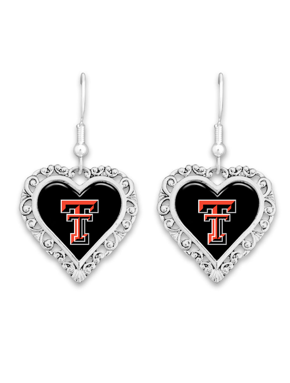 Texas Tech Red Raiders "Lace Trim" Heart Earrings