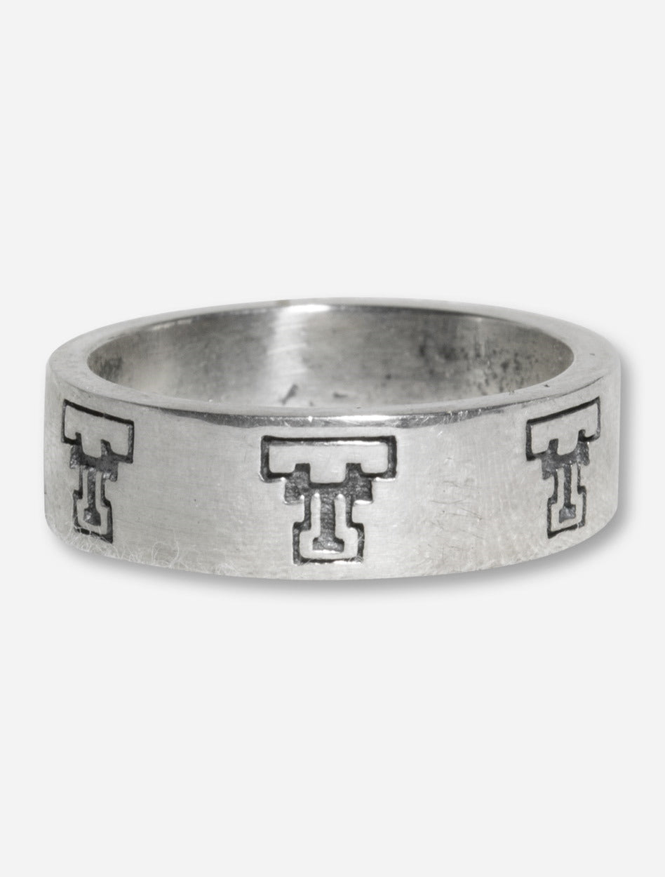 Texas Tech Repeating Double Ts on Sterling Silver Band Ring