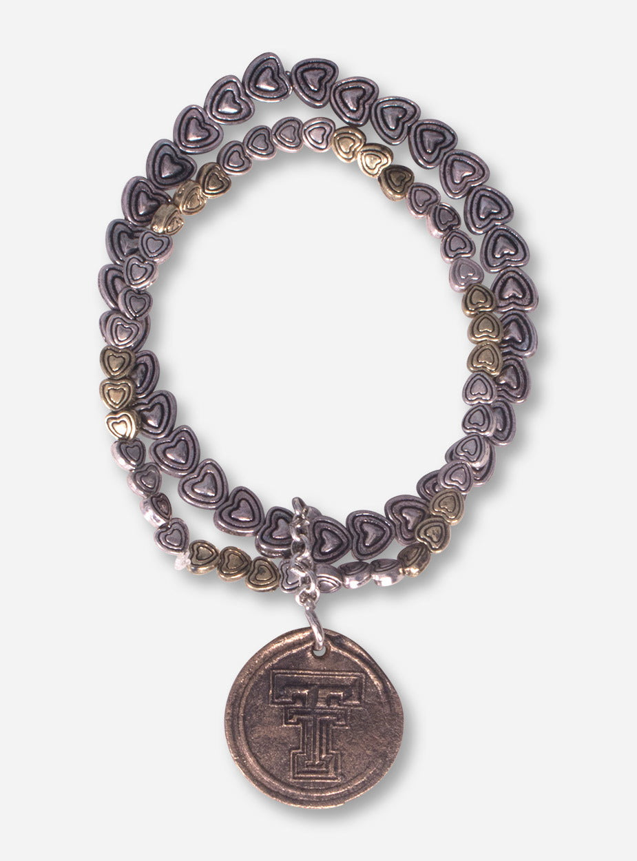Texas Tech Double T Antique Bronze Heart Bracelet