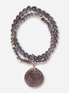 Texas Tech Double T Antique Bronze Heart Bracelet