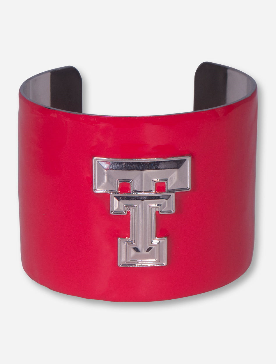 Texas Tech Silver Plated Double T Red Enamel Cuff Bracelet