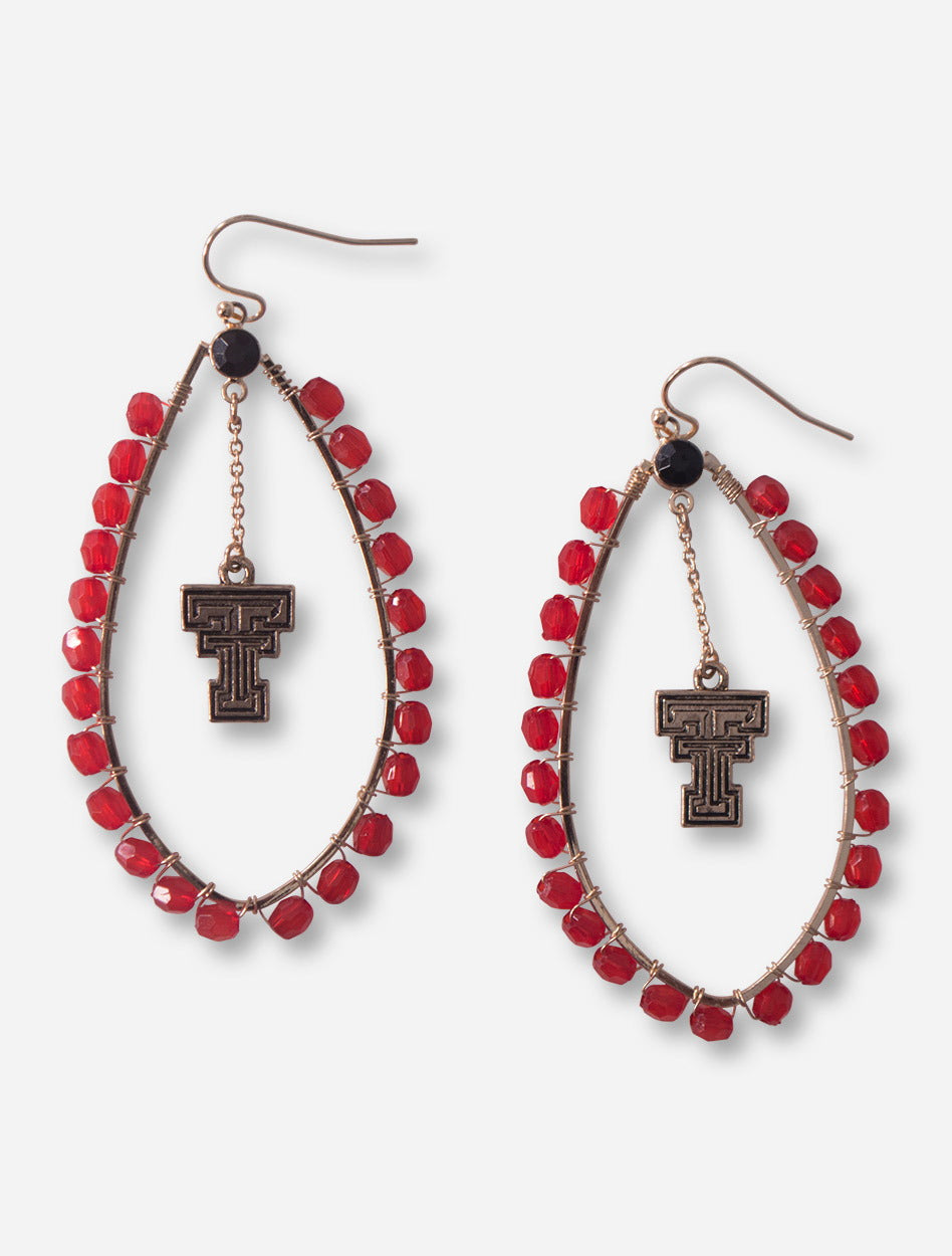 Texas Tech Double T Gemstone Oblong Hoop Earrings