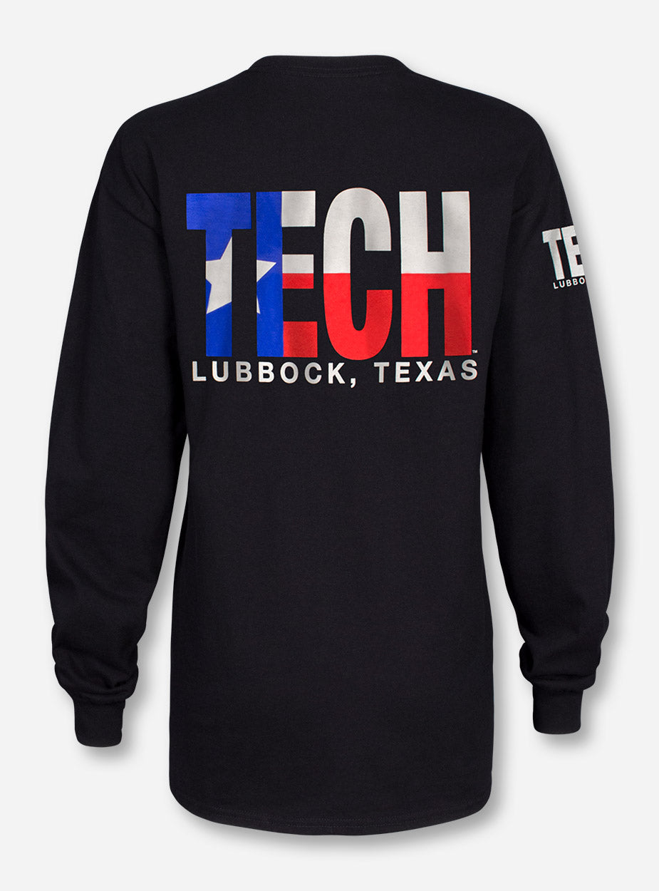 Lubbock, TX TECH in Texas Flag on Black Long Sleeve