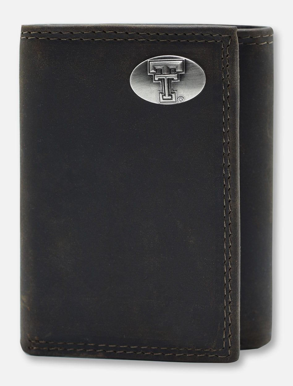 Texas Tech Double T Emblem on Trifold Leather Wallet