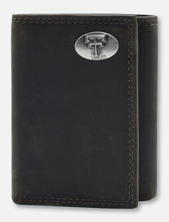 Texas Tech Double T Emblem on Trifold Leather Wallet