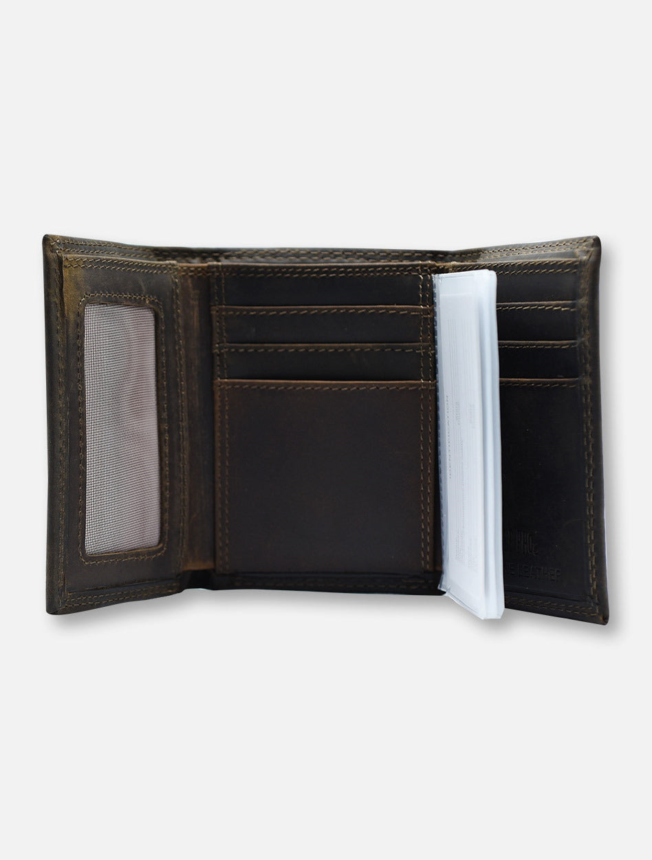 Texas Tech Double T Emblem on Trifold Leather Wallet