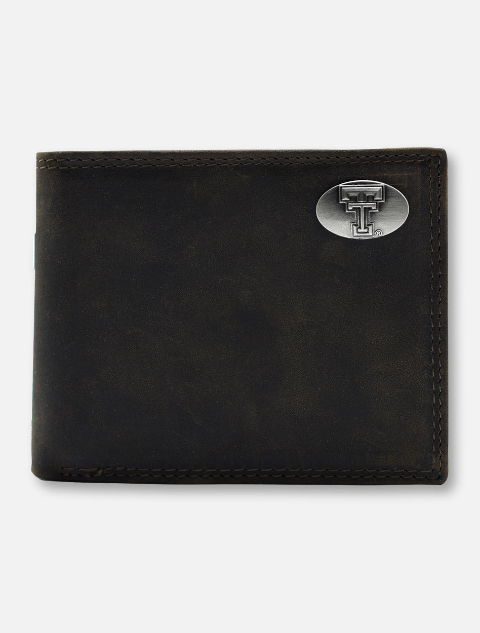 Texas Tech Double T Emblem on Pass Case Brown Leather Wallet