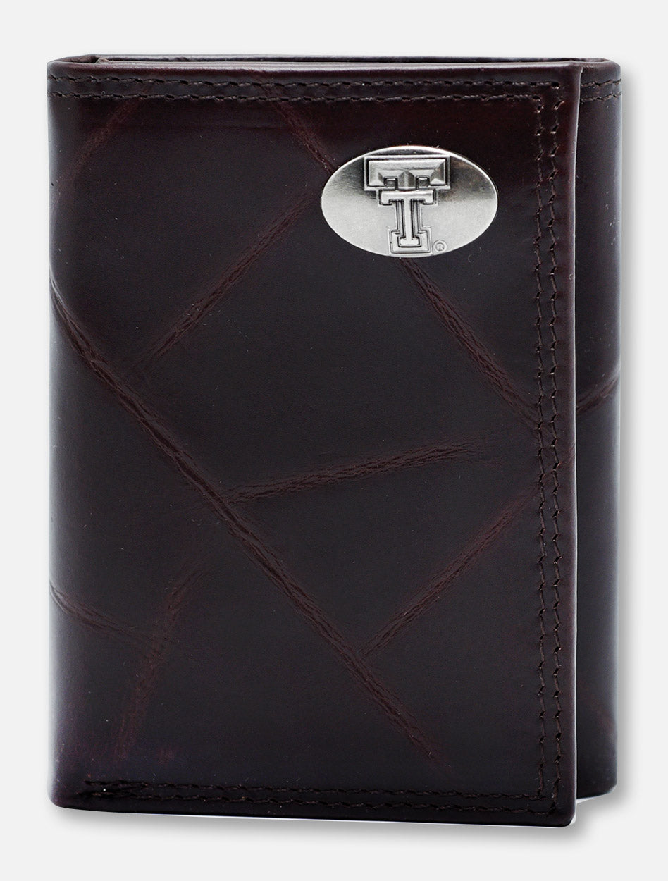Texas Tech Red Raiders Brown Wrinkle Leather Tri-Fold Wallet with Double T