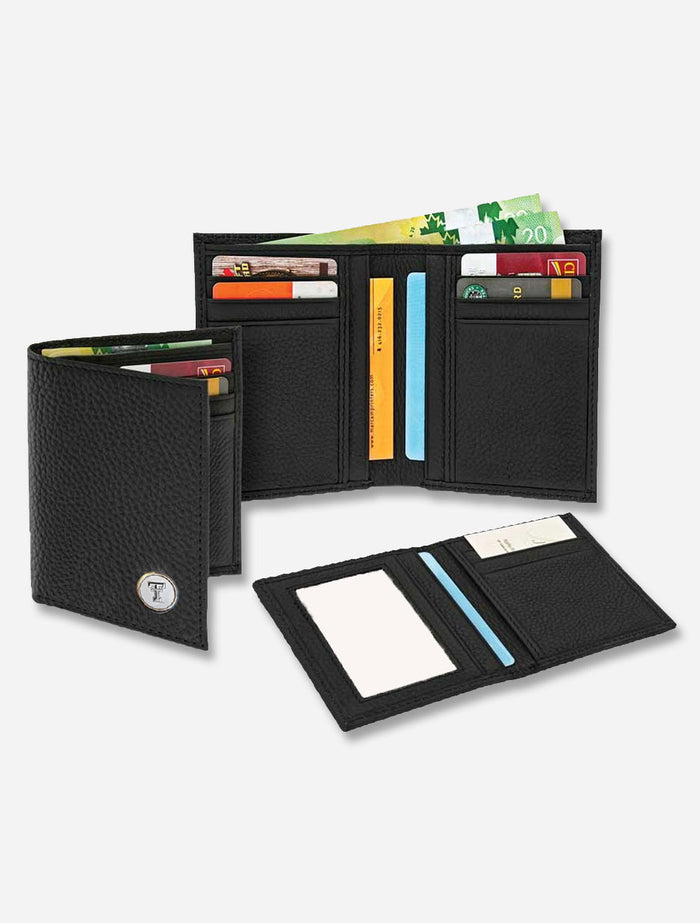 Texas Tech Double T Medallion on Leather Pebble Grain Bi-fold Wallet