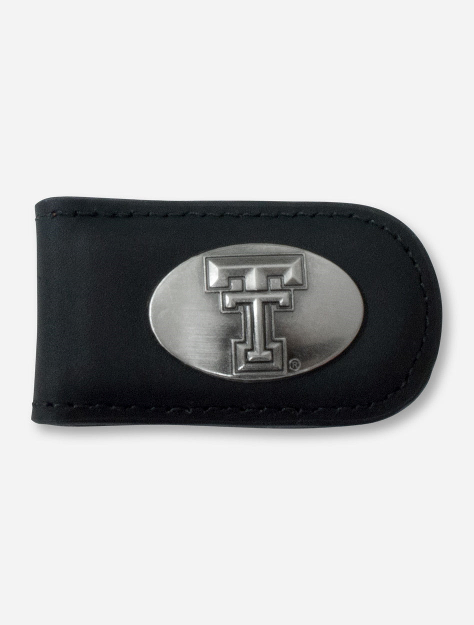 Texas Tech Double T Emblem on Black Leather Money Clip