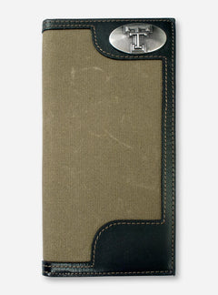Texas Tech Double T Emblem on Roper Moss Green Canvas Wallet