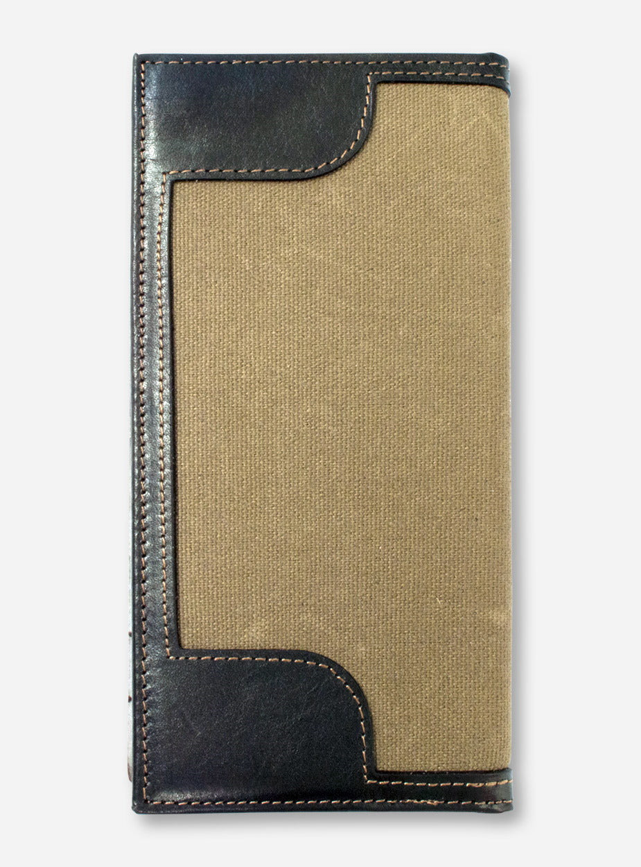 Texas Tech Double T Emblem on Roper Moss Green Canvas Wallet