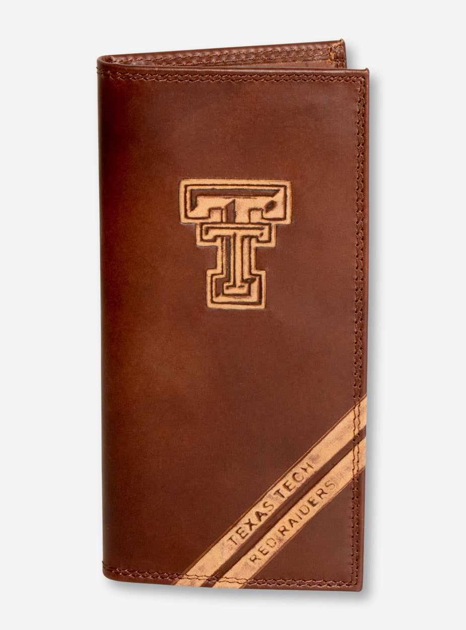 Texas Tech Embossed Double T on Tall Brown Leather Wallet