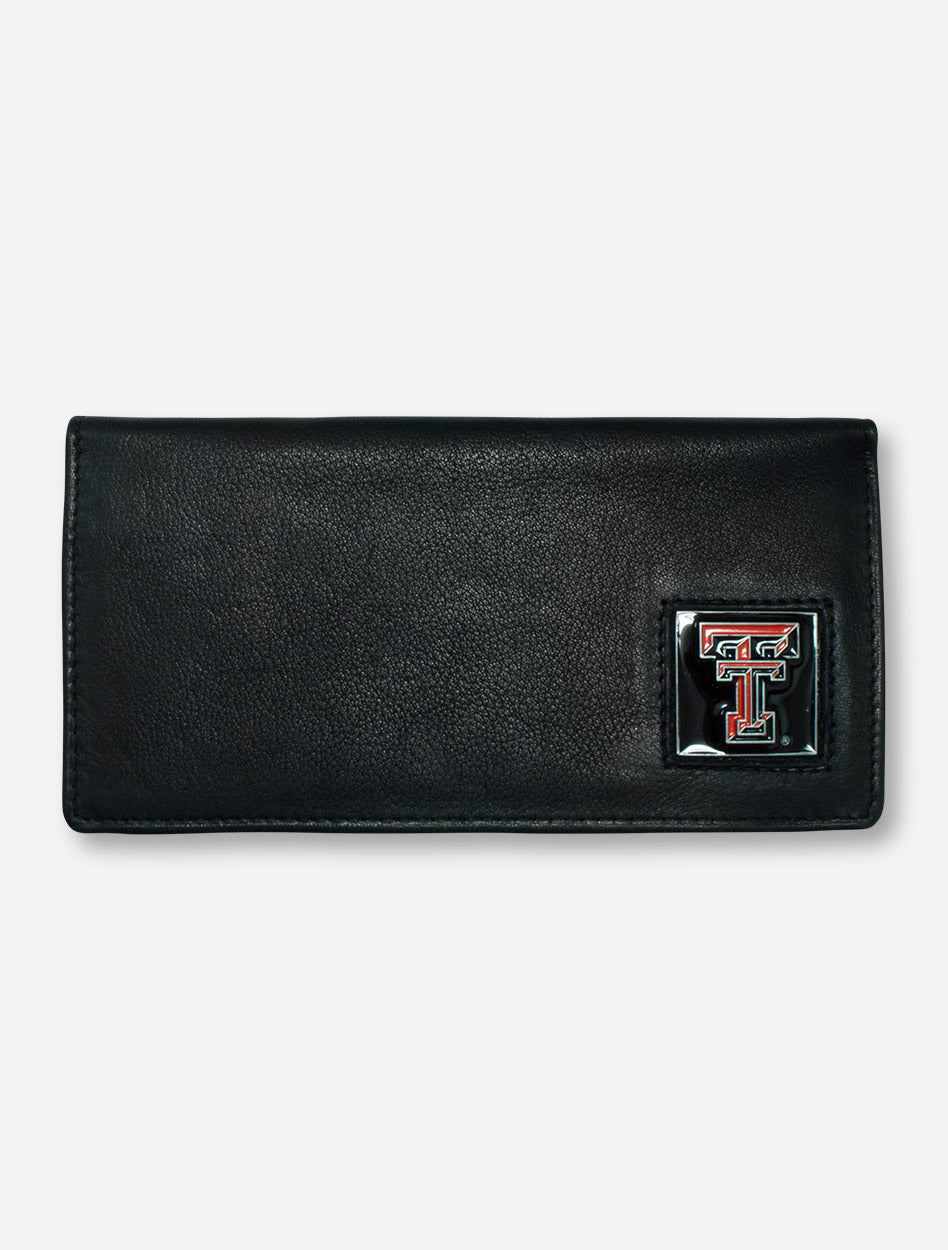 Texas Tech Square Double T Emblem on Black Leather Checkbook Wallet