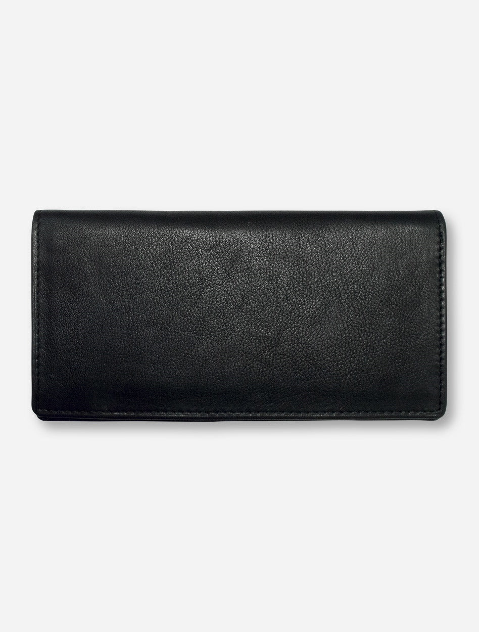 Texas Tech Square Double T Emblem on Black Leather Checkbook Wallet