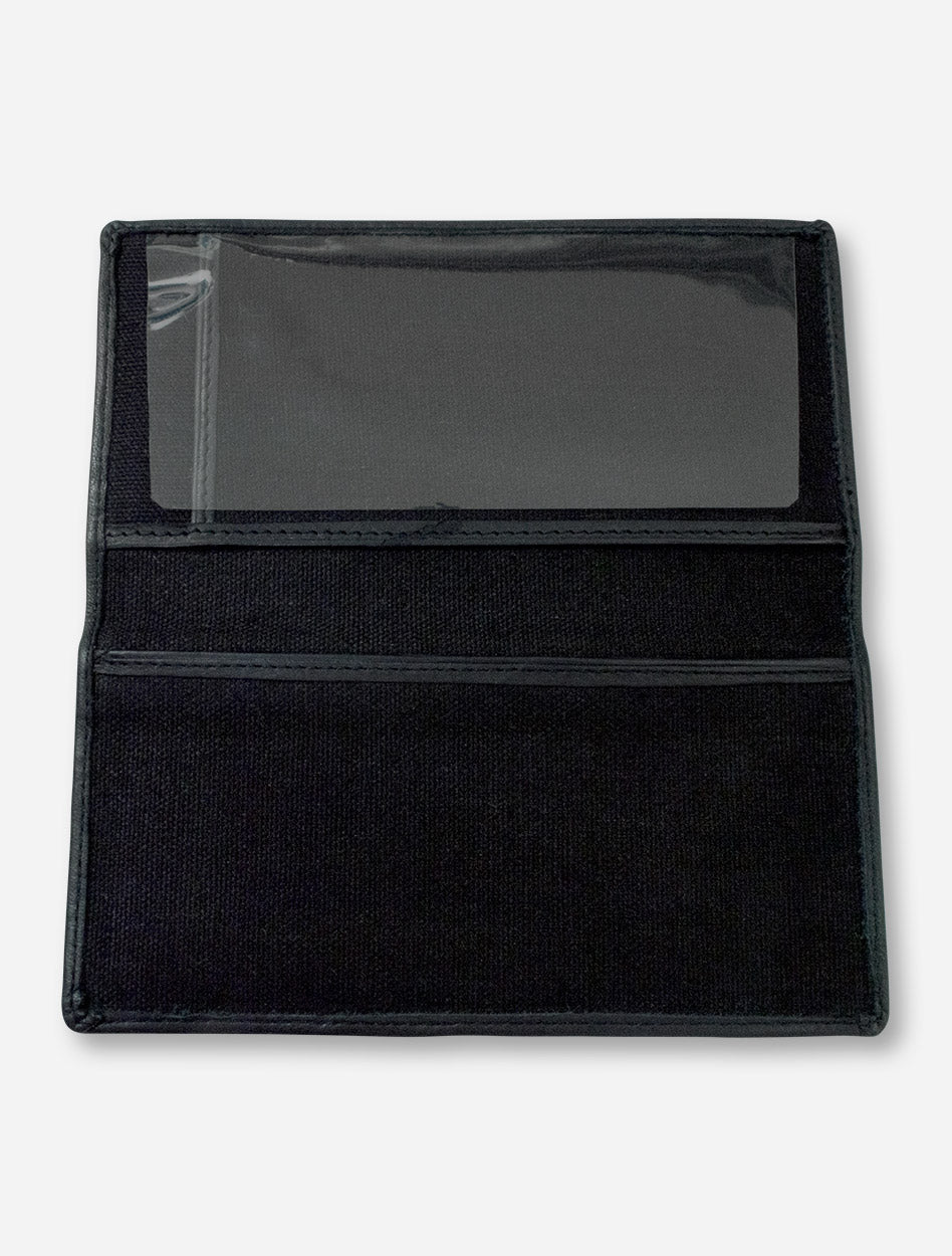 Texas Tech Square Double T Emblem on Black Leather Checkbook Wallet