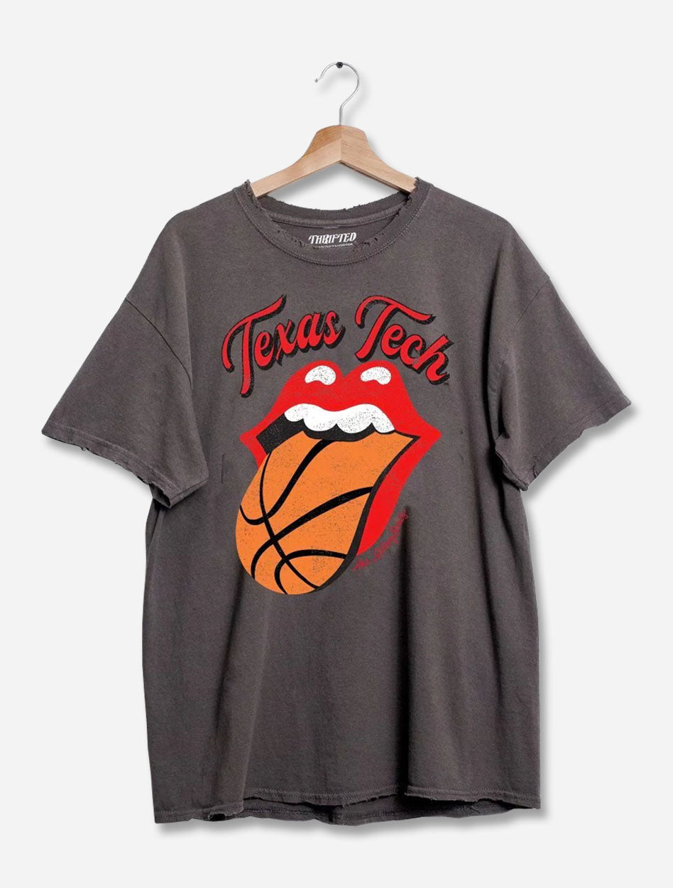 Livy Lu Texas Tech "Basketball Lick" Off Black Thrifted T-Shirt