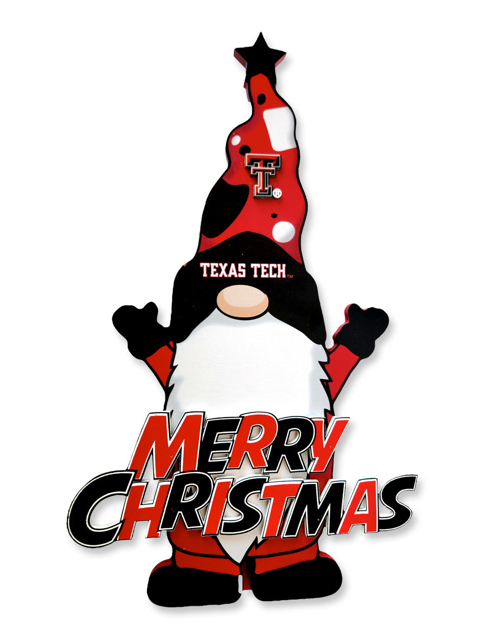 Texas Tech "Merry Christmas" Gnome 16" Wood Sign with Kick Stand