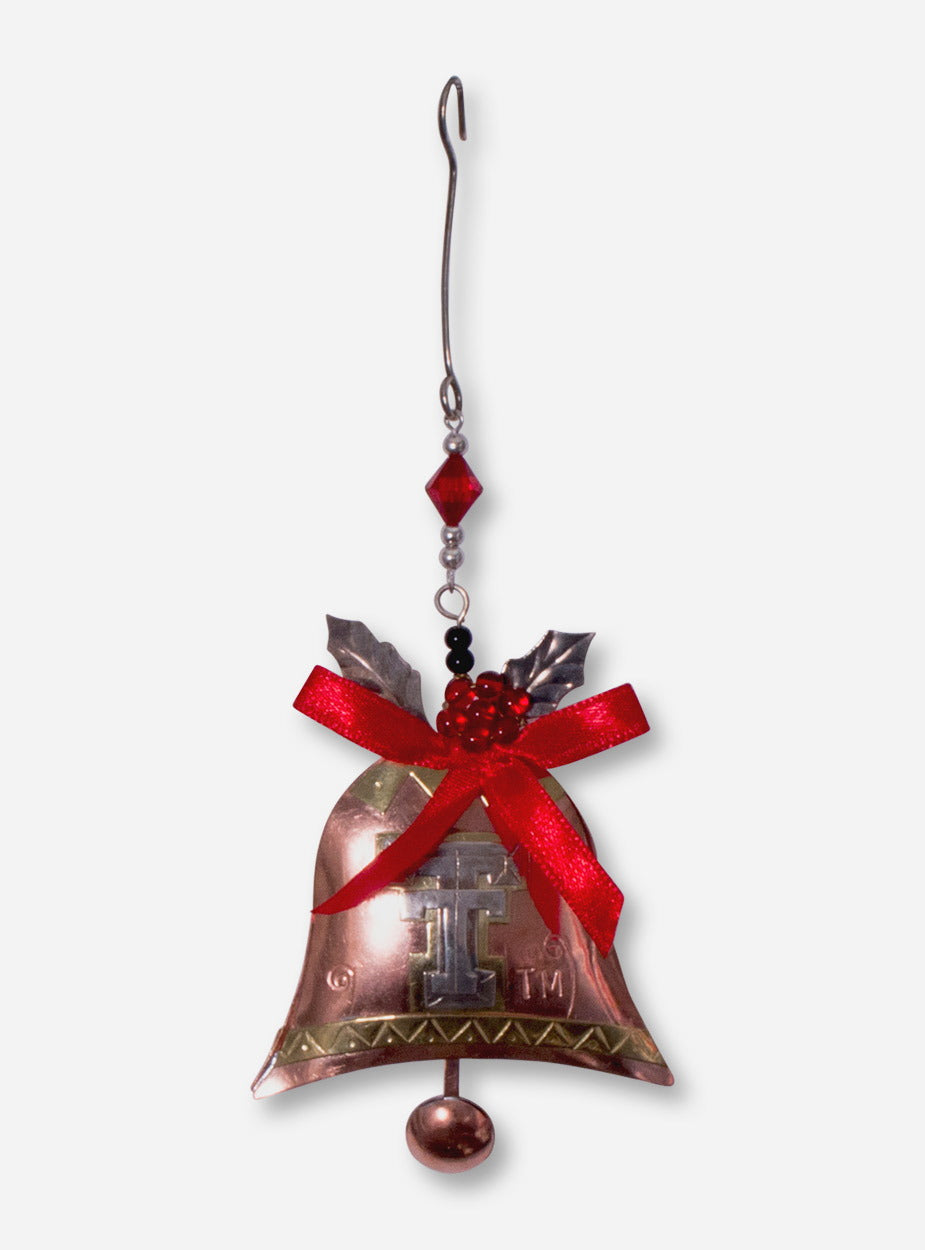 Texas Tech Copper Double T Bell with Holly Ornament