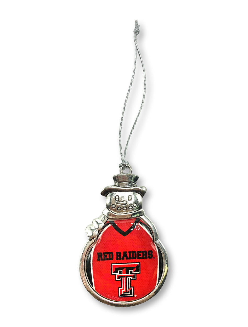 Texas Tech Red Raiders Snowman Ornament with Red Epoxy Football Jersey