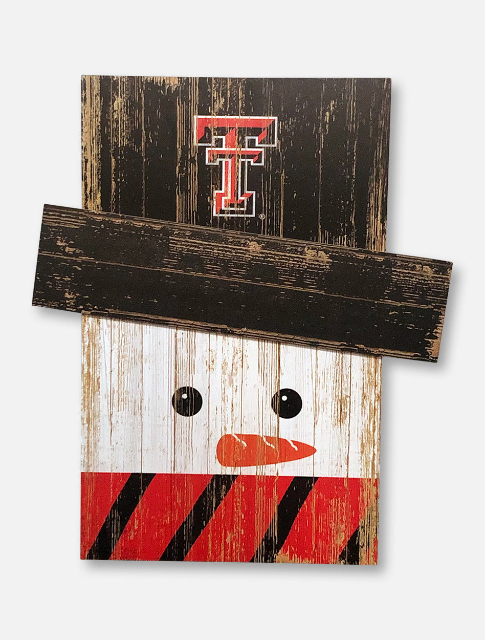 Texas Tech Red Raiders Wooden Snowman Wall Art