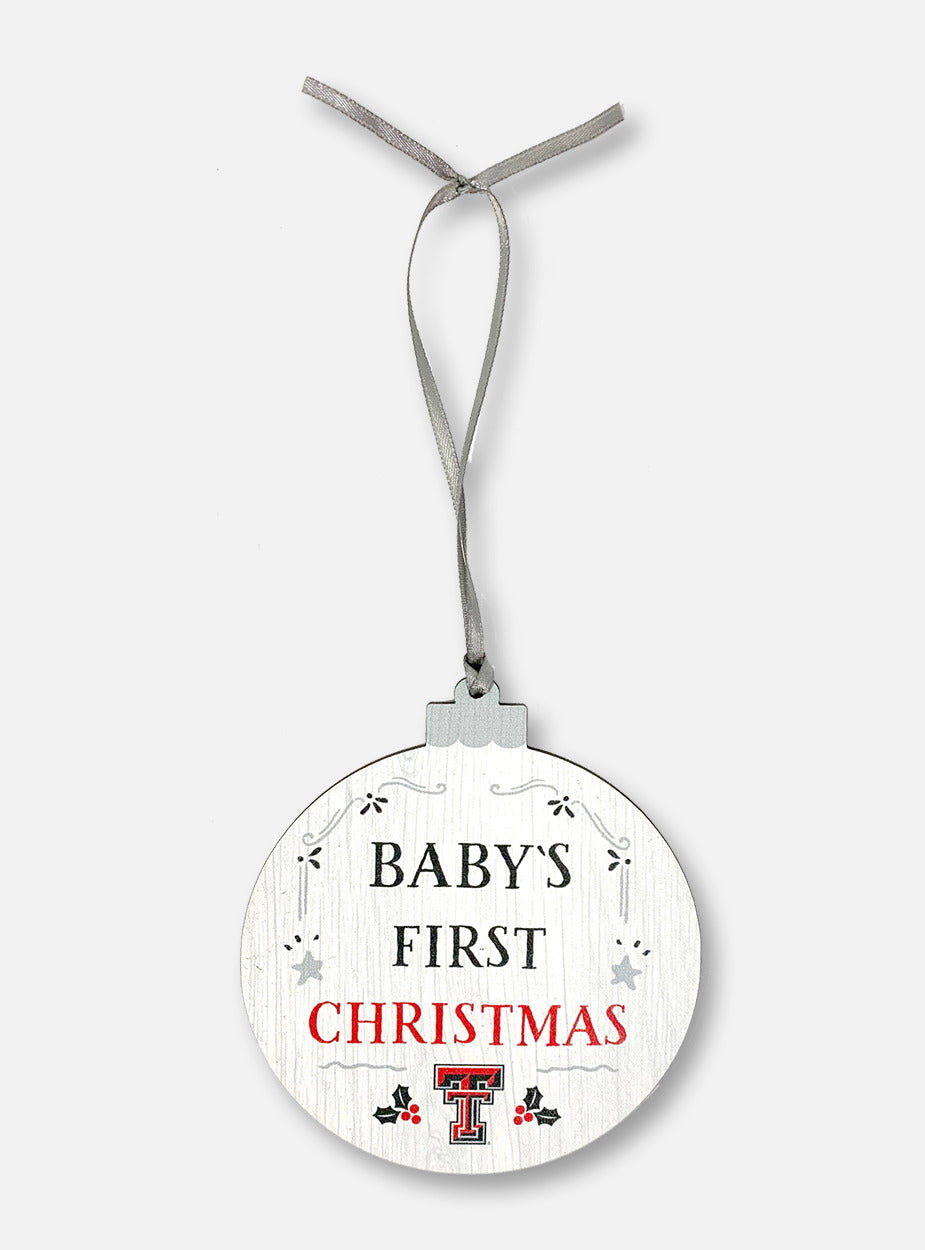 Legacy Texas Tech Red Raiders Double T "Baby's First Christmas" Wooden Ornament In White