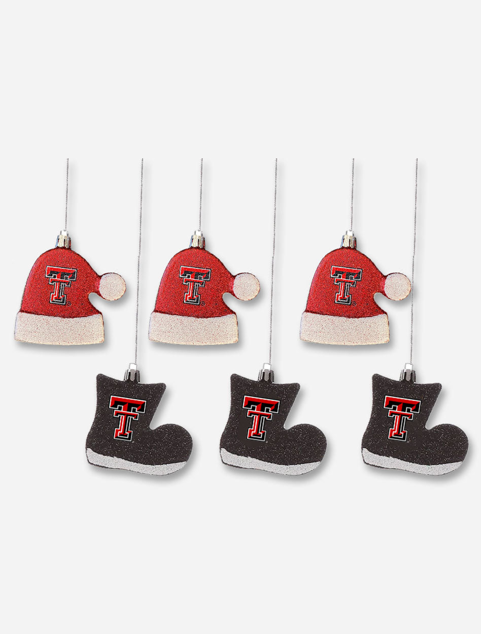 Texas Tech Shatterproof "Santa Hats & Boots 6-pack" Ornament Set