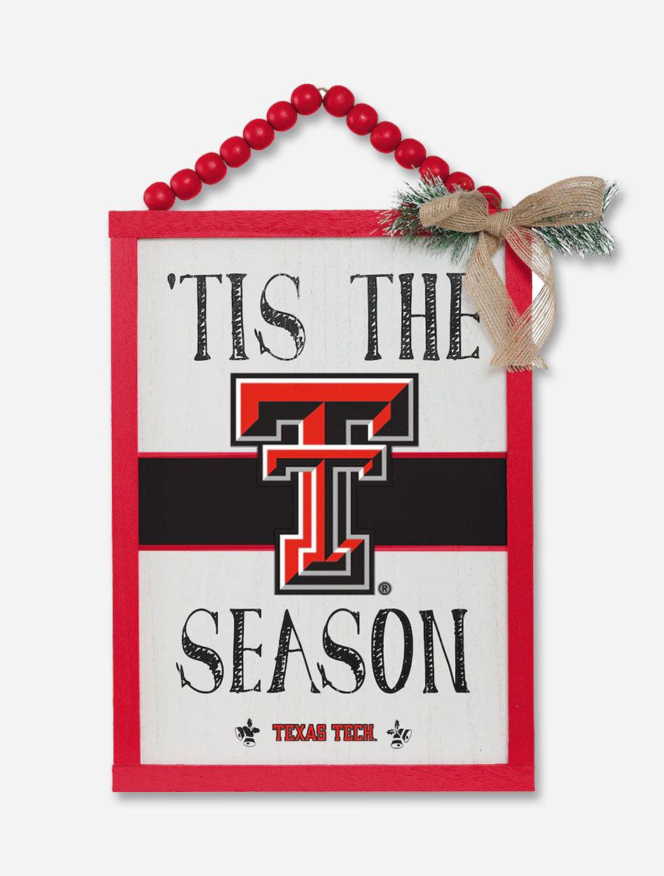 Texas Tech "Tis The Season " Beaded Wooden Hanging Sign