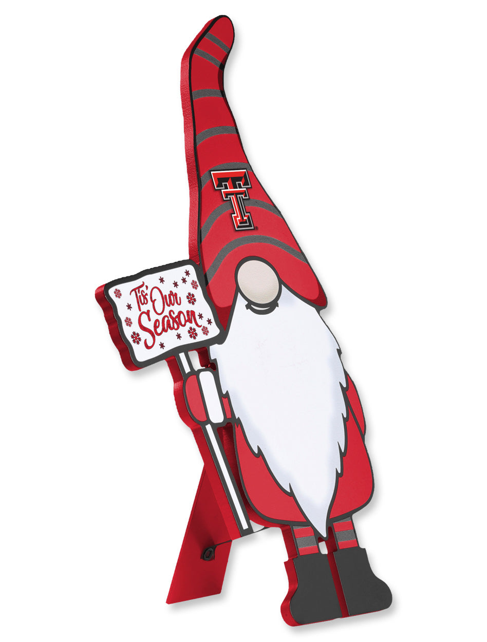 Texas Tech "Tis Our Season" Gnome 16" Wood Sign with Kick Stand