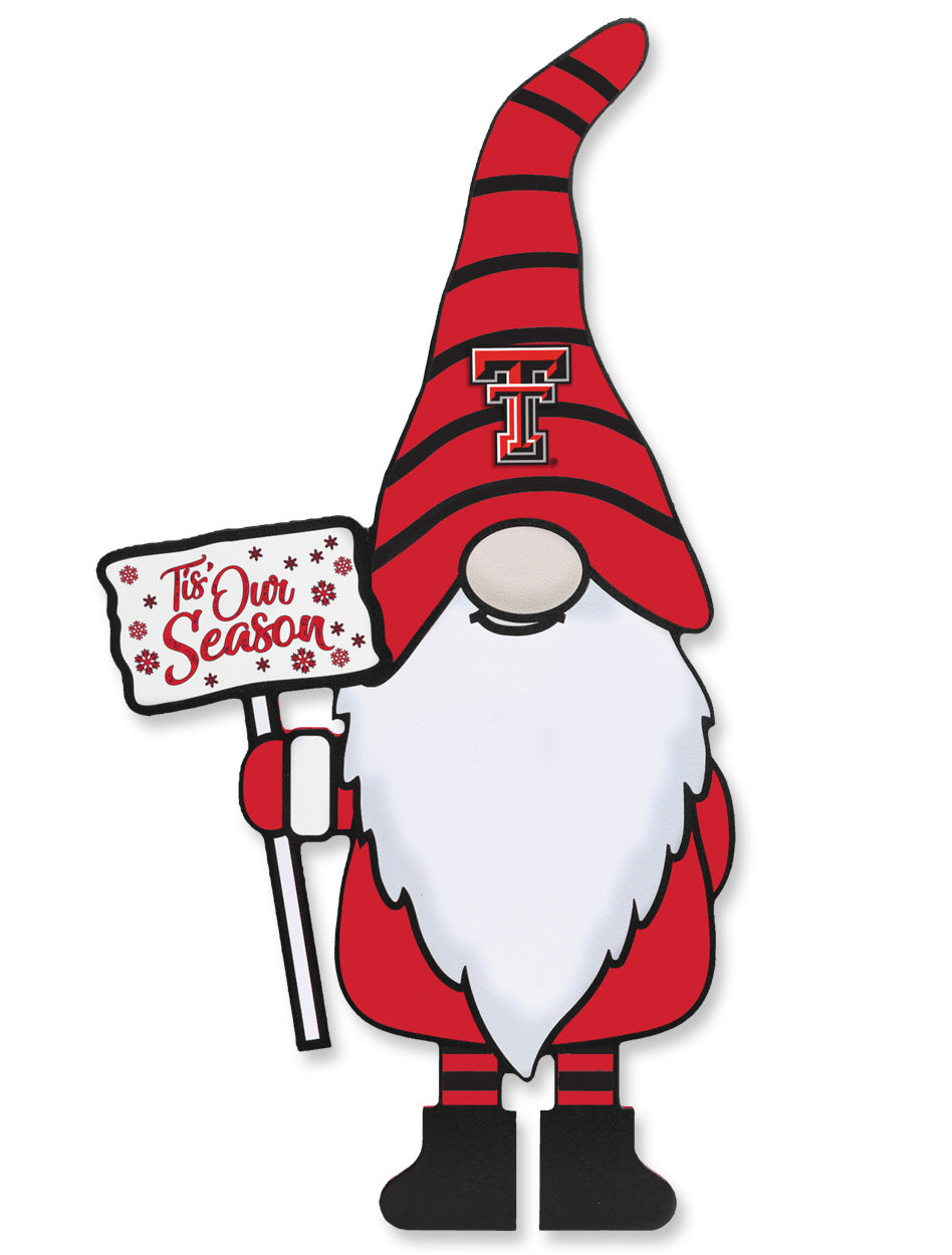 Texas Tech "Tis Our Season" Gnome 16" Wood Sign with Kick Stand